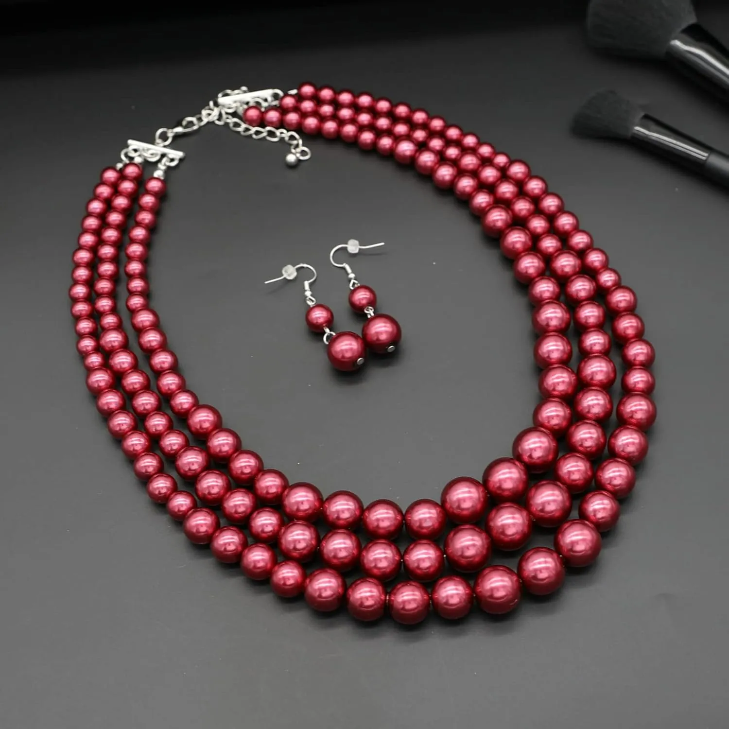 Pearl Necklace for Women 3 strand Pearl Necklaces Faux Pearl Necklace Earrings Set 1920s Flapper Gatsby Costume Accessories