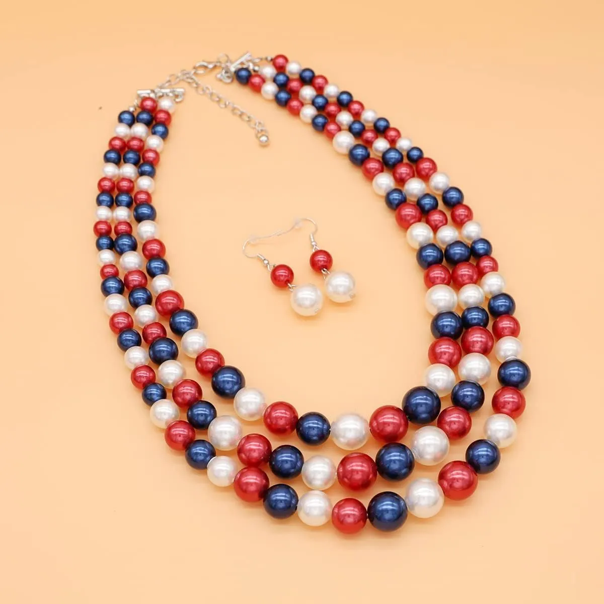 Pearl Necklace for Women 3 strand Pearl Necklaces Faux Pearl Necklace Earrings Set 1920s Flapper Gatsby Costume Accessories