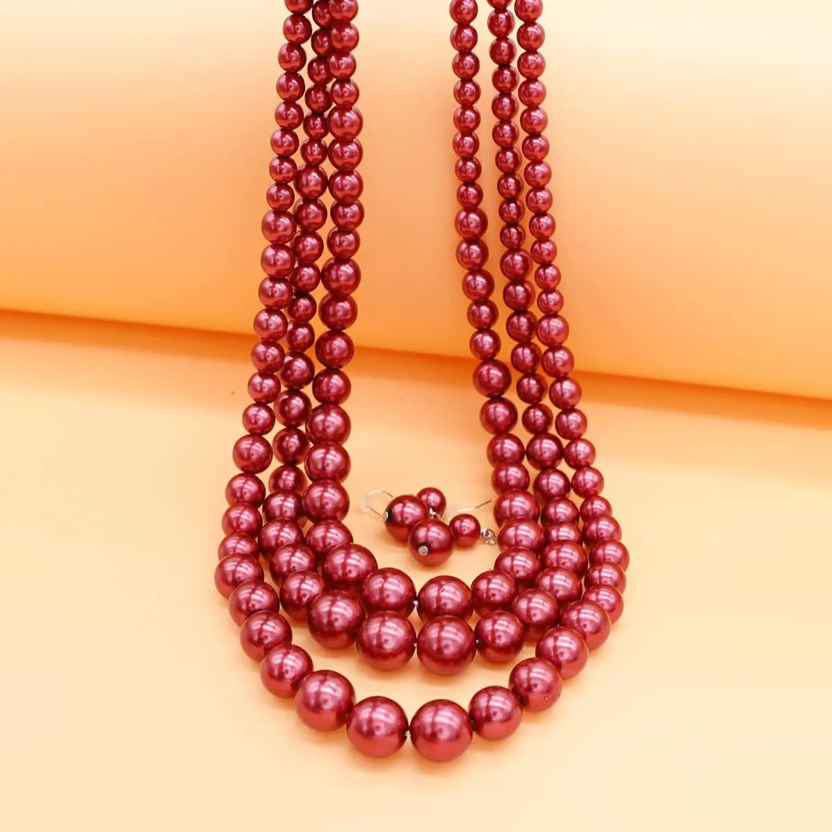 Pearl Necklace for Women 3 strand Pearl Necklaces Faux Pearl Necklace Earrings Set 1920s Flapper Gatsby Costume Accessories