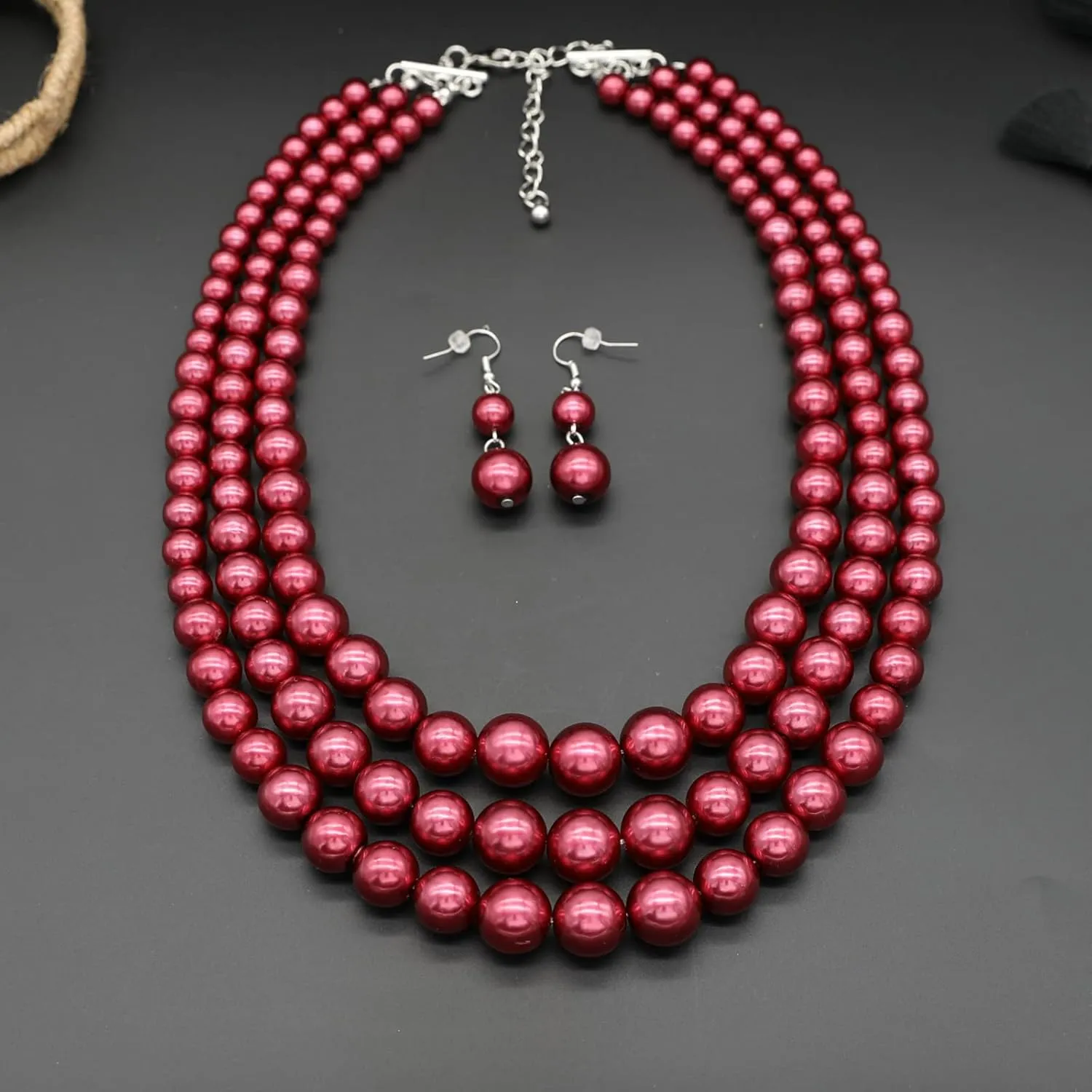 Pearl Necklace for Women 3 strand Pearl Necklaces Faux Pearl Necklace Earrings Set 1920s Flapper Gatsby Costume Accessories