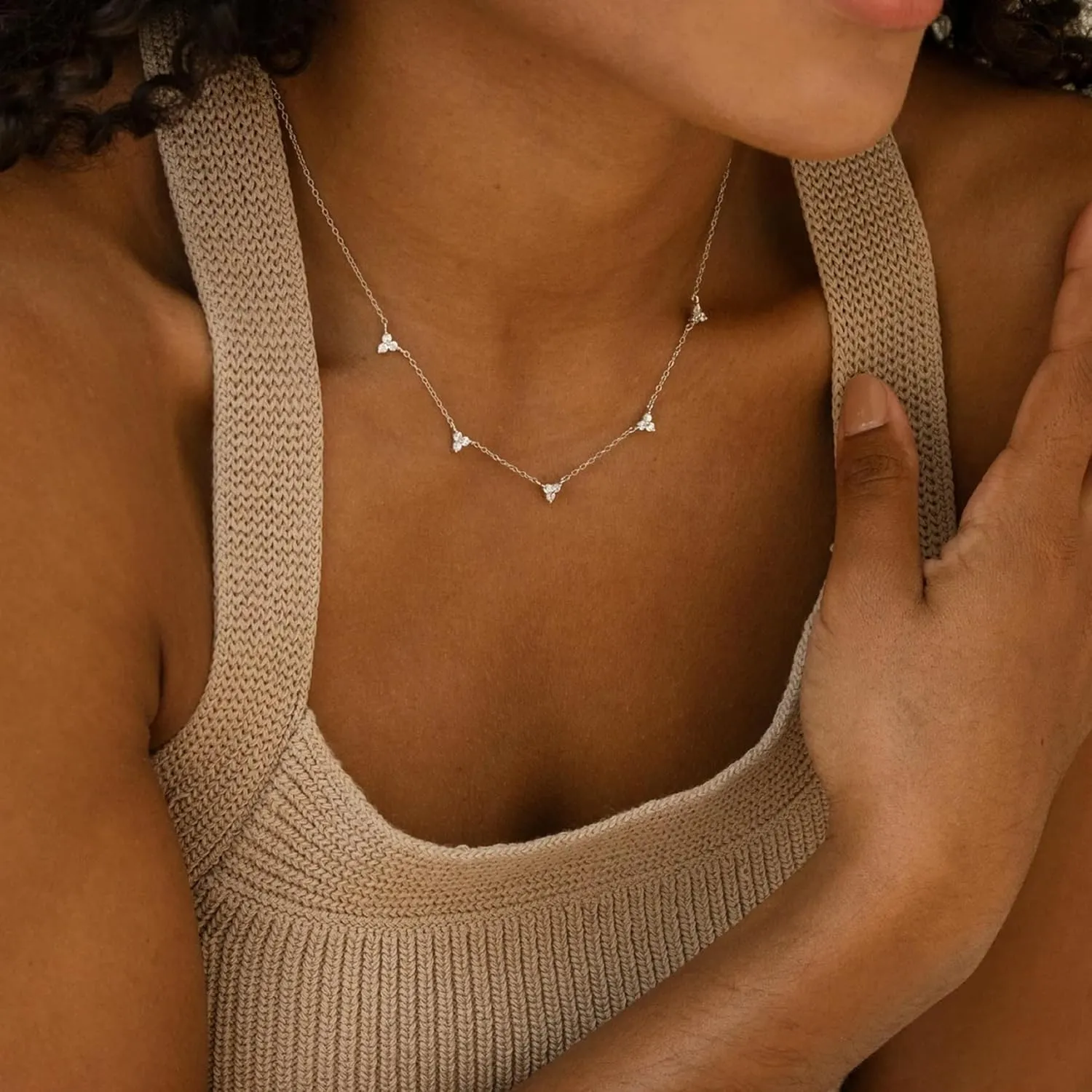 Pencros Diamond Necklaces for Women,14K Gold/White Gold Plated Dainty Necklace for Women Diamond Lily Station Necklace Trendy Gold Jewelry