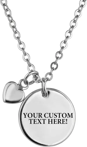 Personalized Disc Necklace, Custom Text Engraved Jewelry Gift for Women, Customized Name Coin Pendant with Heart Charm, Personalized Gifts for Mom, Bridesmaid, Christmas, Birthday