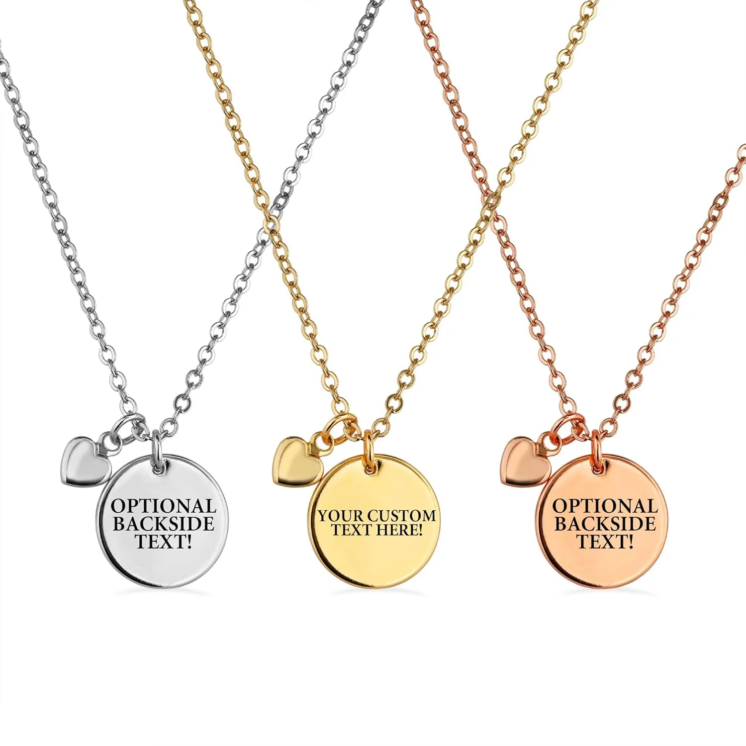 Personalized Disc Necklace, Custom Text Engraved Jewelry Gift for Women, Customized Name Coin Pendant with Heart Charm, Personalized Gifts for Mom, Bridesmaid, Christmas, Birthday
