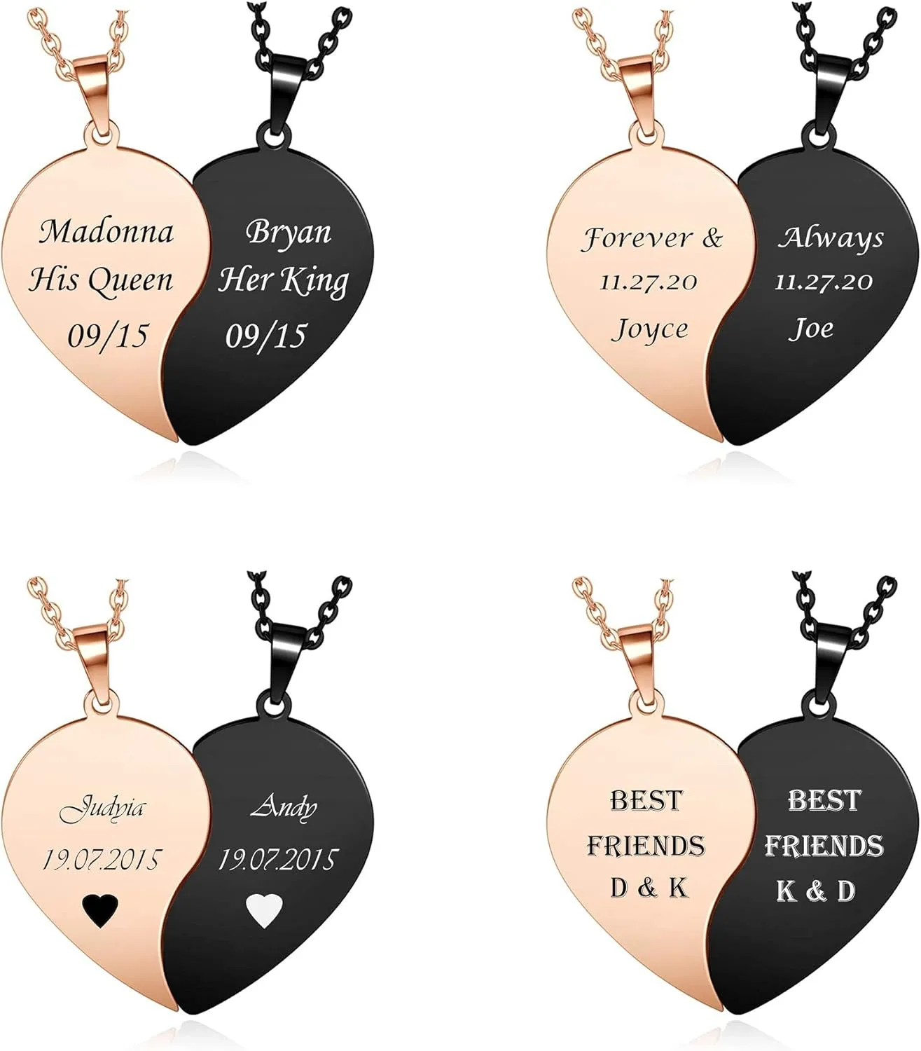 Personalized Half Heart Necklace for Couples Customized Stainless Steel Puzzle His and Her Pendant Necklaces Matching for Boyfriend Girlfriend Best Friends Jewelry Gift