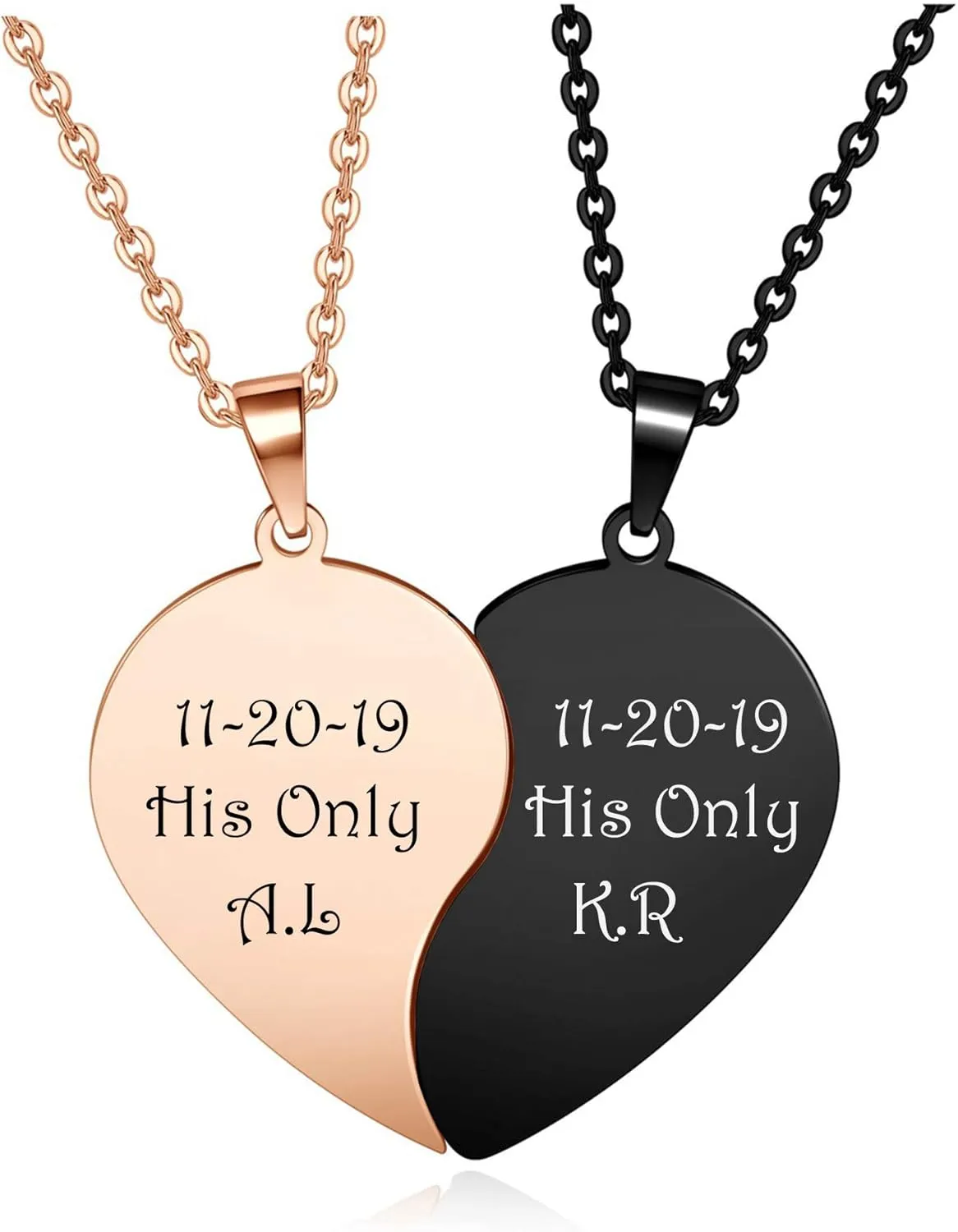 Personalized Half Heart Necklace for Couples Customized Stainless Steel Puzzle His and Her Pendant Necklaces Matching for Boyfriend Girlfriend Best Friends Jewelry Gift