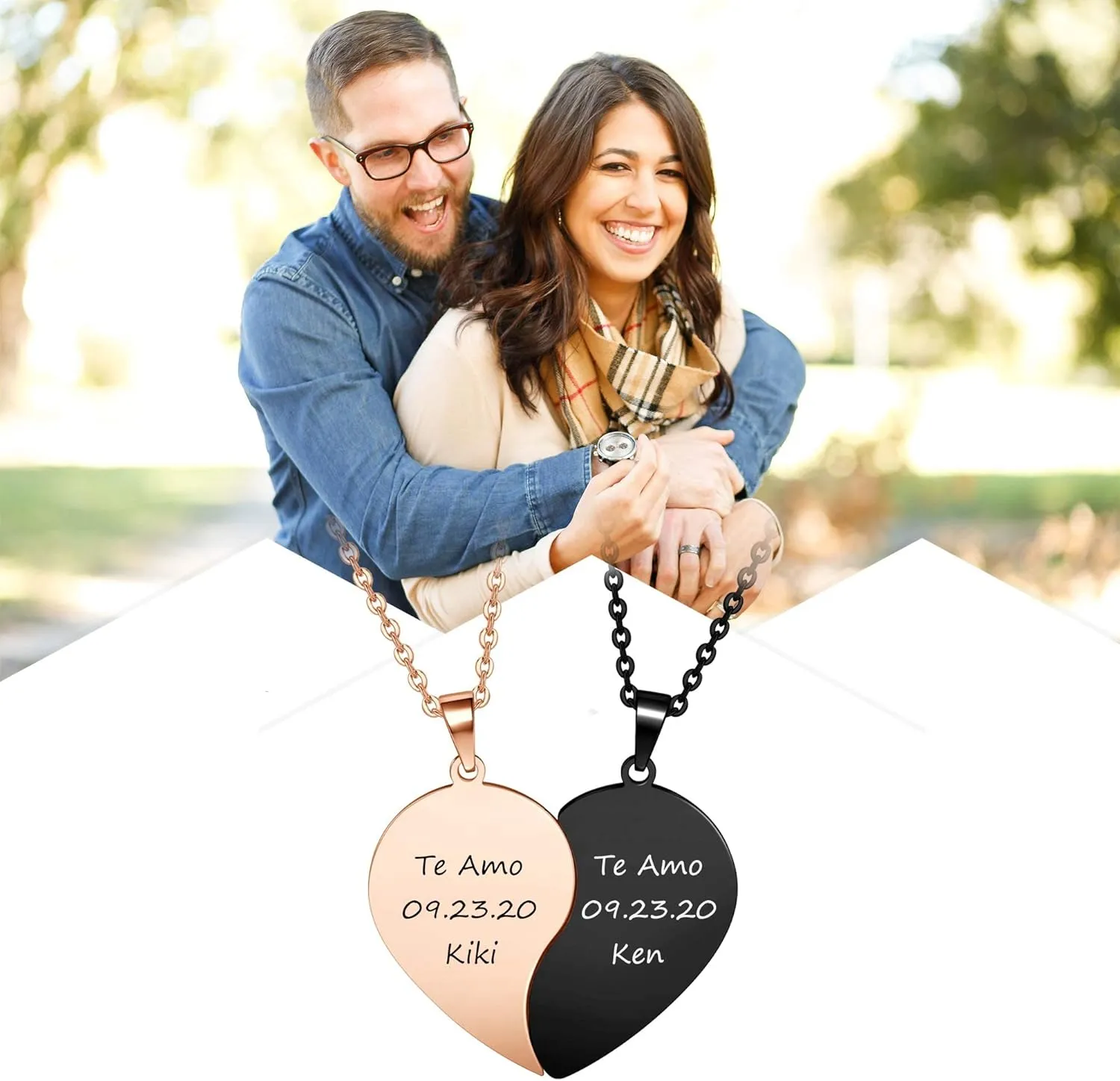 Personalized Half Heart Necklace for Couples Customized Stainless Steel Puzzle His and Her Pendant Necklaces Matching for Boyfriend Girlfriend Best Friends Jewelry Gift