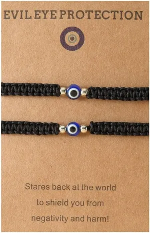 Pingyongchang Evil Eye Bracelets Set with Card Red Black String Bracelet Kabbalah Protection Friendship Couple Wish Bracelet Luck Amulet for Women Men Family