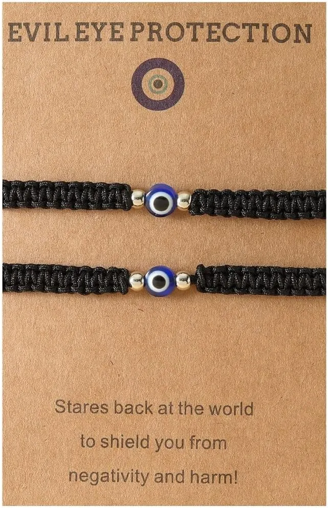 Pingyongchang Evil Eye Bracelets Set with Card Red Black String Bracelet Kabbalah Protection Friendship Couple Wish Bracelet Luck Amulet for Women Men Family