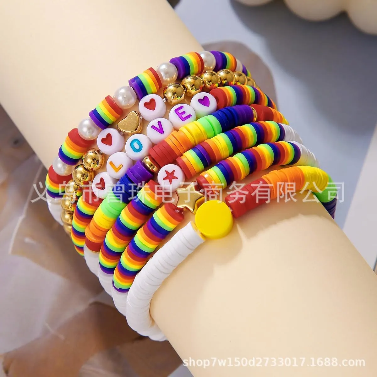 Pingyongchang LGBT Rainbow Bracelets Gift for Women Men Stackable Clay Bead Surfer Heishi Stretch Bracelets Bangle Set Elastic Layering Couple Love Valentine's day Friendship Summer Beach Jewelry