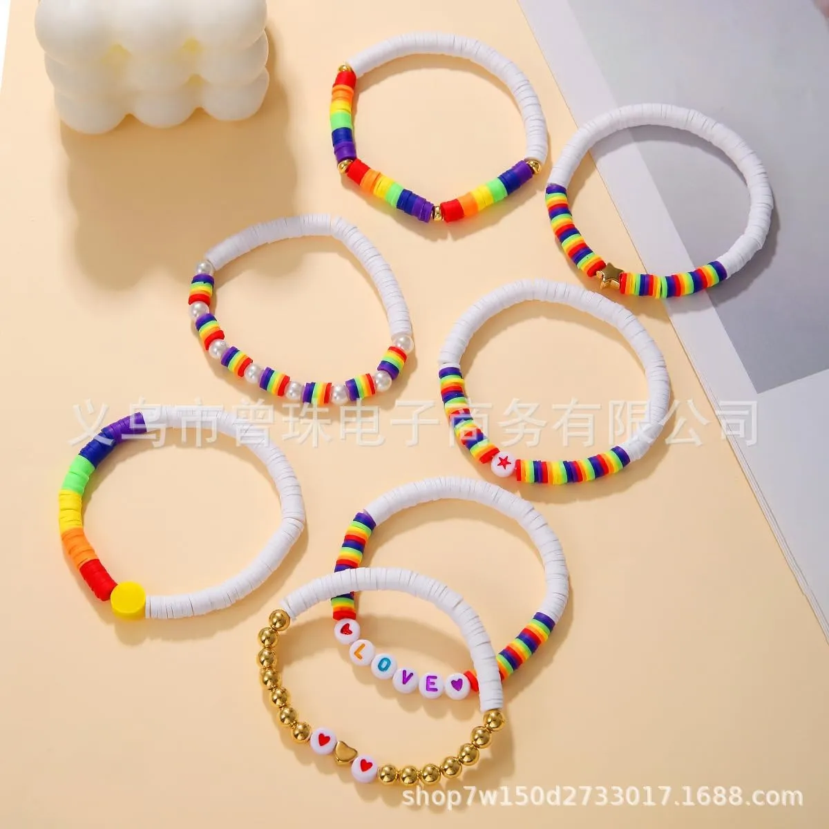 Pingyongchang LGBT Rainbow Bracelets Gift for Women Men Stackable Clay Bead Surfer Heishi Stretch Bracelets Bangle Set Elastic Layering Couple Love Valentine's day Friendship Summer Beach Jewelry
