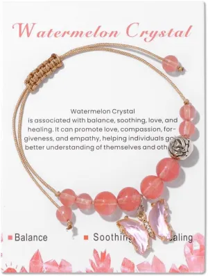 Pingyongchang Stress Relief Anxiety Yoga Bracelets,Healing Butterfly Crystal Stone Mantra Charm Bracelet for Women Girls Natural Beaded Birthday Gifts for Teen Adjustable Inspirational Bracelet