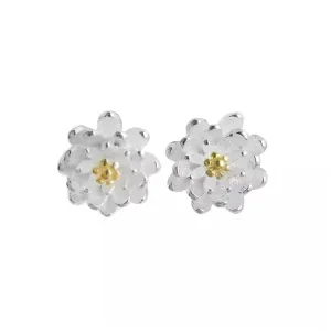 Pink Flower Stud Earrings for Women 925 Sterling Silver Stud Earrings Hypoallergenic Boho Cherry Blossom Flower earrings Silver Flower Stud Earrings (Silver)