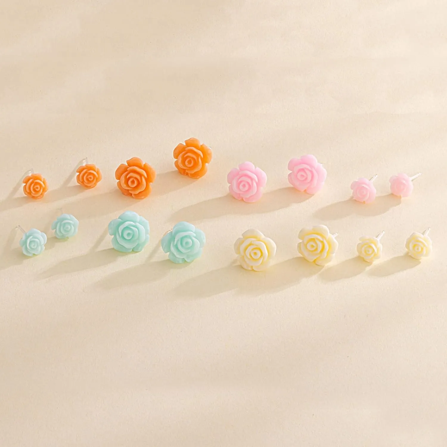 Plastic Earrings, KMEOSCH 2 Pairs Plastic Camellia Flower Earrings Studs for Sensitive Ears