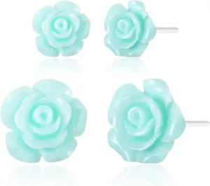 Plastic Earrings, KMEOSCH 2 Pairs Plastic Camellia Flower Earrings Studs for Sensitive Ears