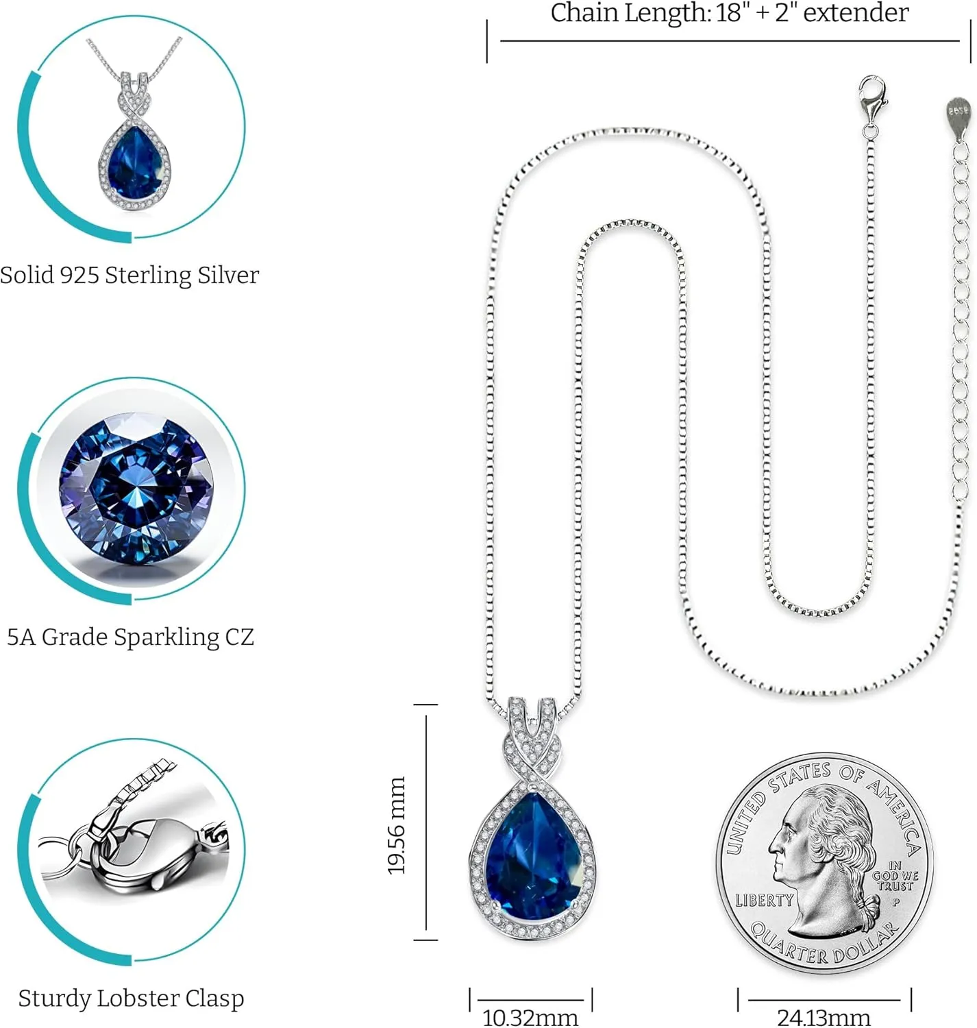 Platinum Plated Genuine Birthstone Infinity Necklace, Gold Necklaces for Women, 925 Sterling Silver Jewelry with Pendant Birthstone, Dainty Necklace, Birthday Gifts for Her