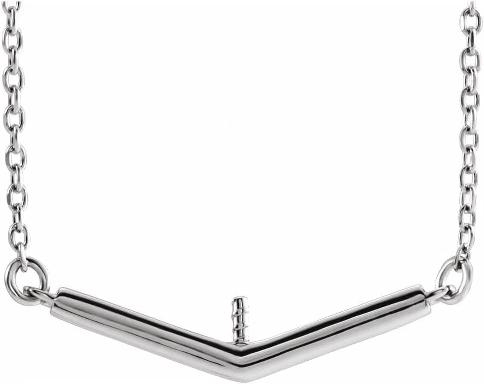 Platinum V Bar Necklace for 4-4.5mm Pearl Fine Jewelry for Women Gifts for Her (20.41x4.65mm, Mounting Only, Not All Stones Included), 18"