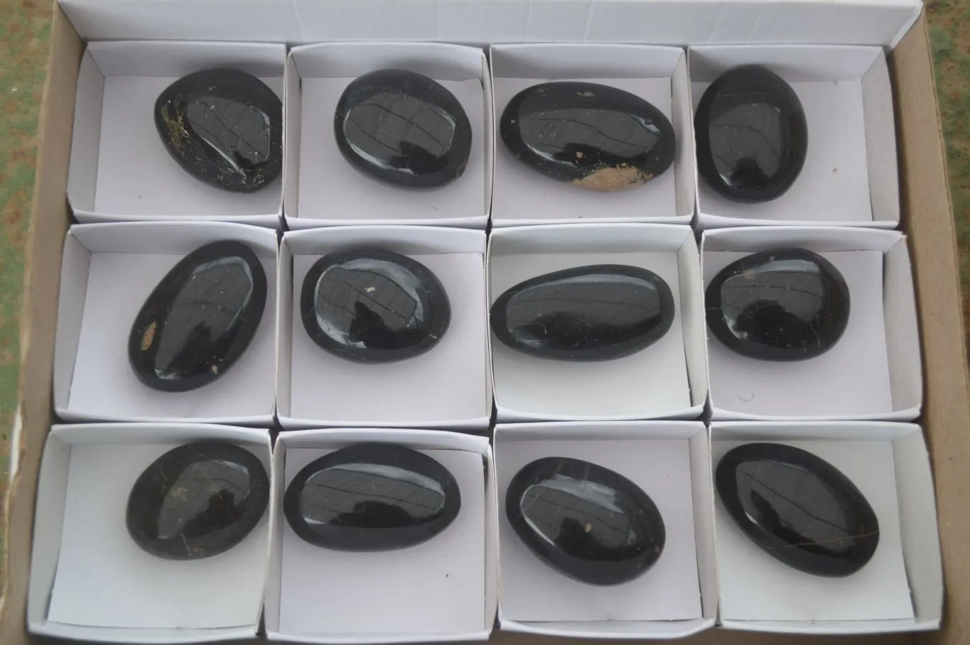 Polished Schorl Black Tourmaline Galet / Palm Stones x 6 From Madagascar