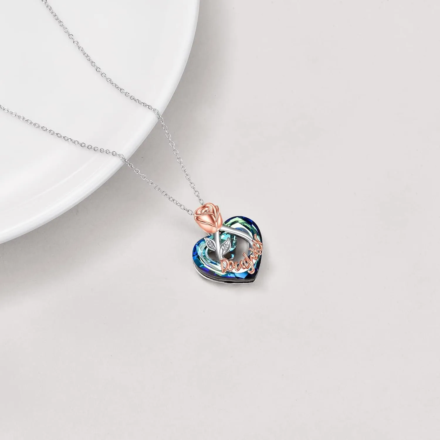 POPKIMI Rose Flower Love Heart Necklaces Gifts for Mom Grandma Nana Wife Aunt Daughter Birthday Jewelry 925 Sterling Silver Crystal Rose Flower Necklace
