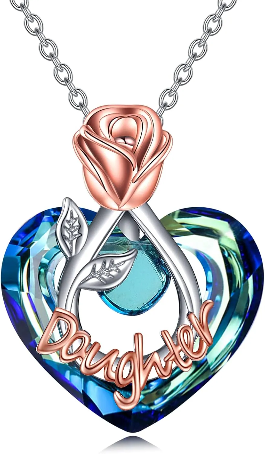POPKIMI Rose Flower Love Heart Necklaces Gifts for Mom Grandma Nana Wife Aunt Daughter Birthday Jewelry 925 Sterling Silver Crystal Rose Flower Necklace