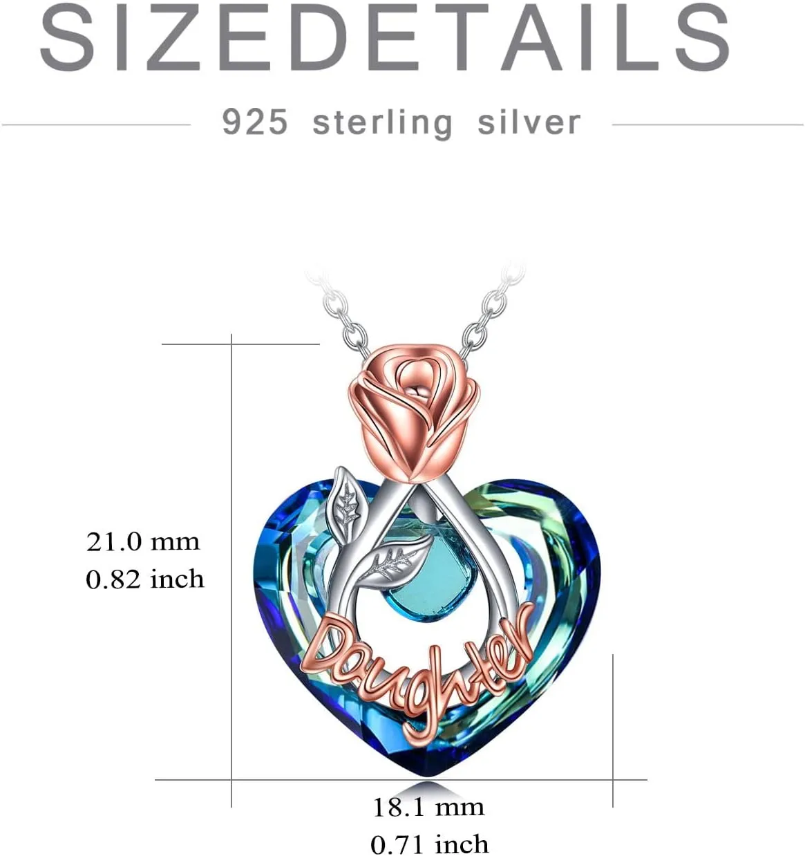POPKIMI Rose Flower Love Heart Necklaces Gifts for Mom Grandma Nana Wife Aunt Daughter Birthday Jewelry 925 Sterling Silver Crystal Rose Flower Necklace