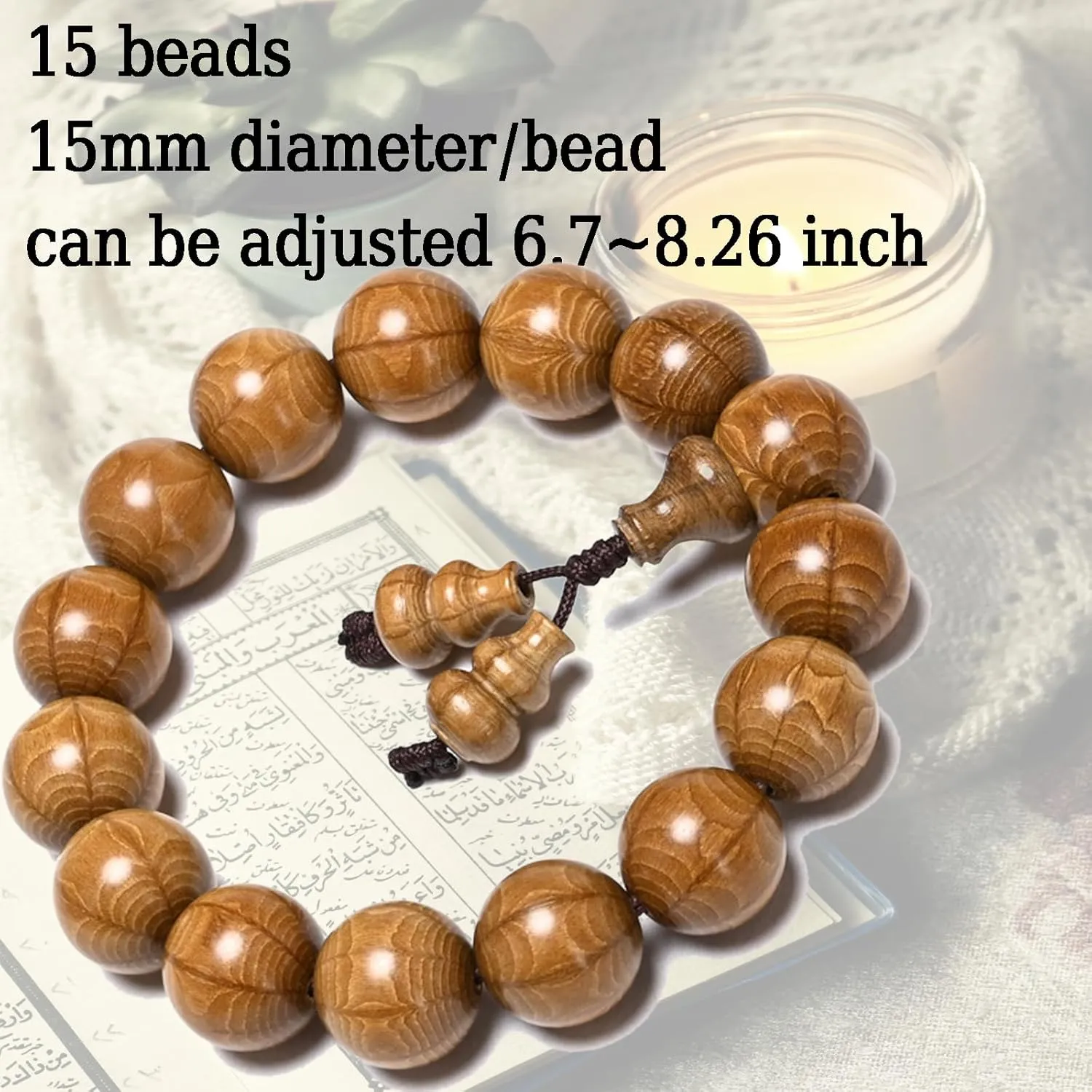 Prayer Mala Beads Wood Beaded Bracelet Elastic Buddha Bracelets for Men Women,with a Crochet Set,a Gift Storage Bag and a Greeting Card