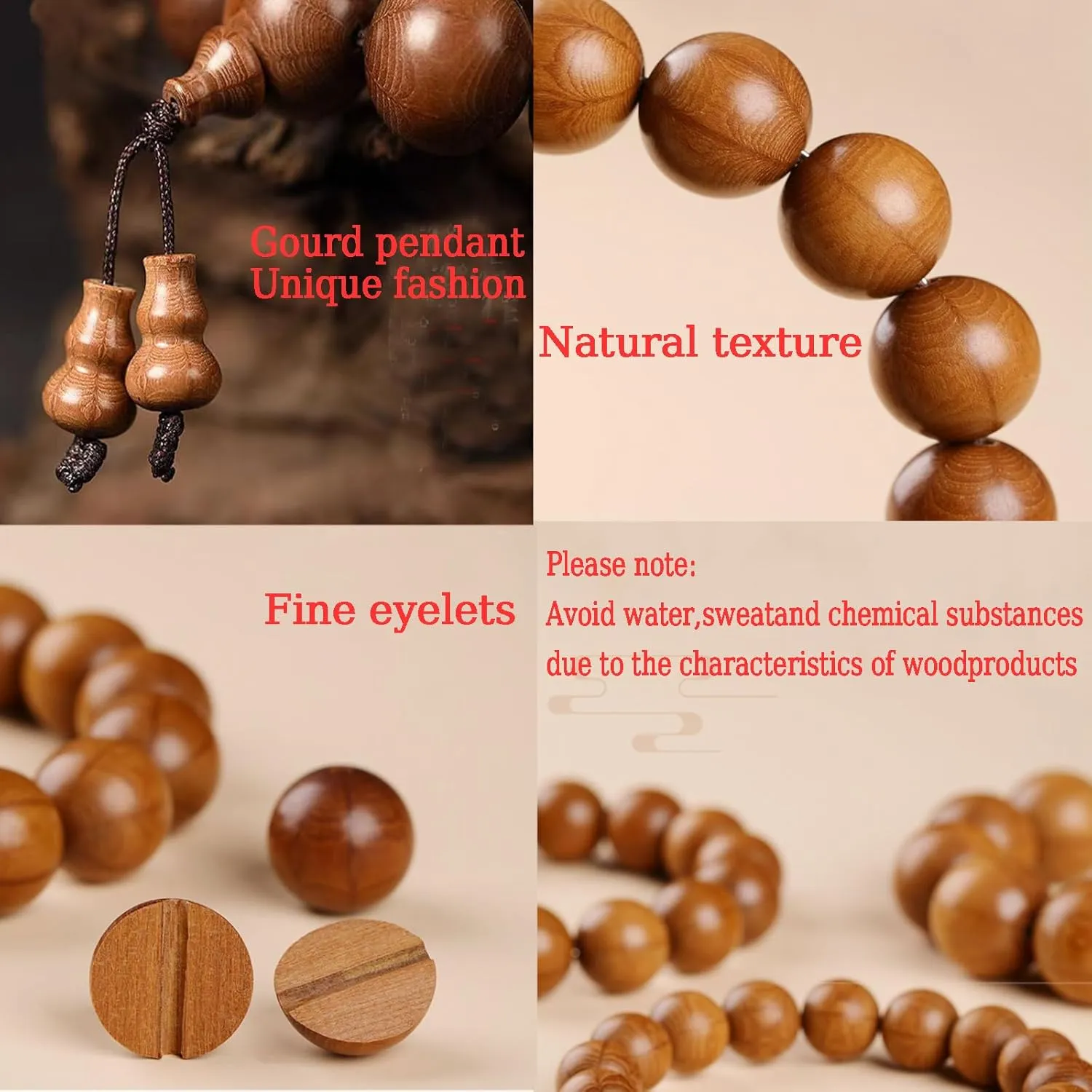 Prayer Mala Beads Wood Beaded Bracelet Elastic Buddha Bracelets for Men Women,with a Crochet Set,a Gift Storage Bag and a Greeting Card