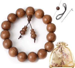 Prayer Mala Beads Wood Beaded Bracelet Elastic Buddha Bracelets for Men Women,with a Crochet Set,a Gift Storage Bag and a Greeting Card
