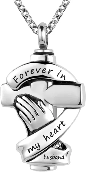 Praying Hands Urn Necklaces for Mom Dad Pet Ashes Crucifix Cremation Keepsake Memorial Pendant Jewelry Forever in My Heart