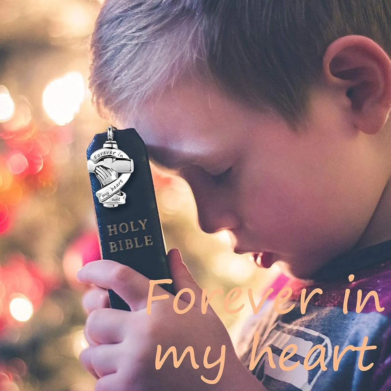 Praying Hands Urn Necklaces for Mom Dad Pet Ashes Crucifix Cremation Keepsake Memorial Pendant Jewelry Forever in My Heart