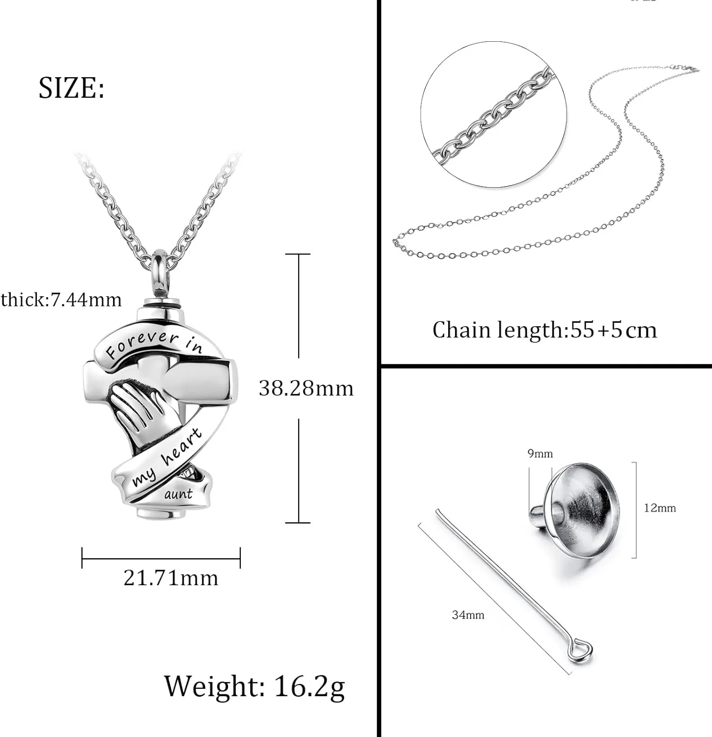 Praying Hands Urn Necklaces for Mom Dad Pet Ashes Crucifix Cremation Keepsake Memorial Pendant Jewelry Forever in My Heart