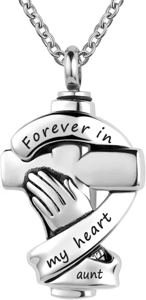 Praying Hands Urn Necklaces for Mom Dad Pet Ashes Crucifix Cremation Keepsake Memorial Pendant Jewelry Forever in My Heart