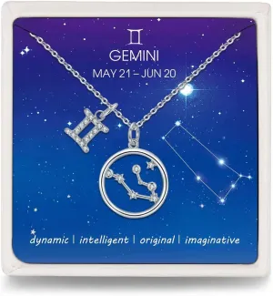 Presentski Zodiac Necklace Sterling Silver 12 Constellation Horoscope Pendant Astrology Star CZ Dainty Necklaces Birthday Jewelry for Women Daughter