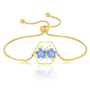 Pressed Flower Bracelets,Handmade Forget-Me-Not and Queen Anne's Lace Pressed Wildflower Bracelet,Gold Personalized Flower Bracelets for Women,Forget me not Presents for Her-Alaska State Flower