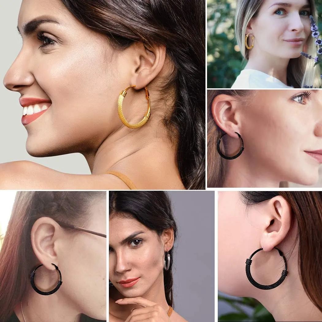 PROSTEEL Chunky Hoop Earrings For Women, 20mm/30mm/40mm/60mm/80mm/100mm, Gold Plated/Black Stainless Steel Hoops Earrings Statement Jewelry