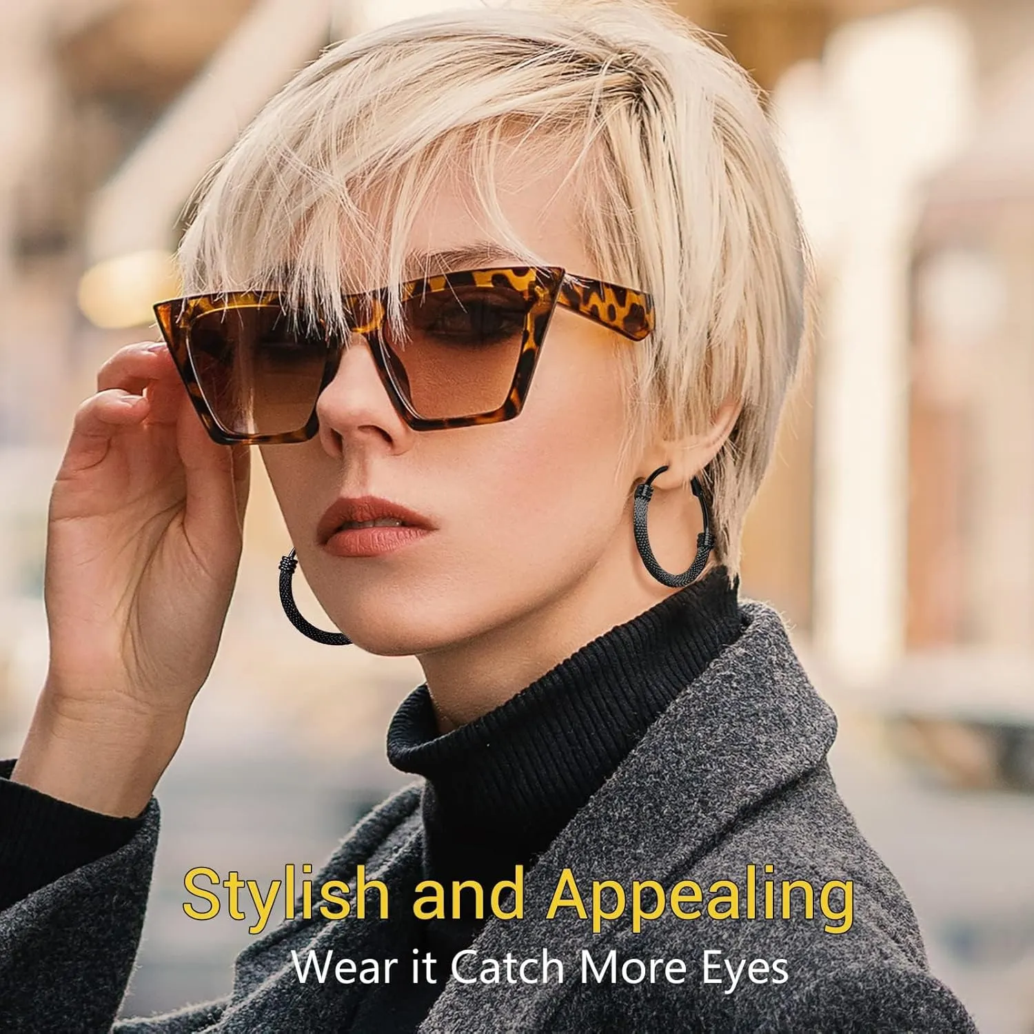 PROSTEEL Chunky Hoop Earrings For Women, 20mm/30mm/40mm/60mm/80mm/100mm, Gold Plated/Black Stainless Steel Hoops Earrings Statement Jewelry