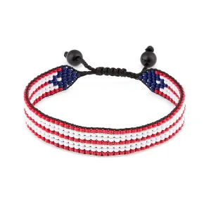 Puerto Rico Flag Bracelet: Handmade Bracelet,Adjustable Beaded Boho-Style Rope Bangle with Patriotic Design