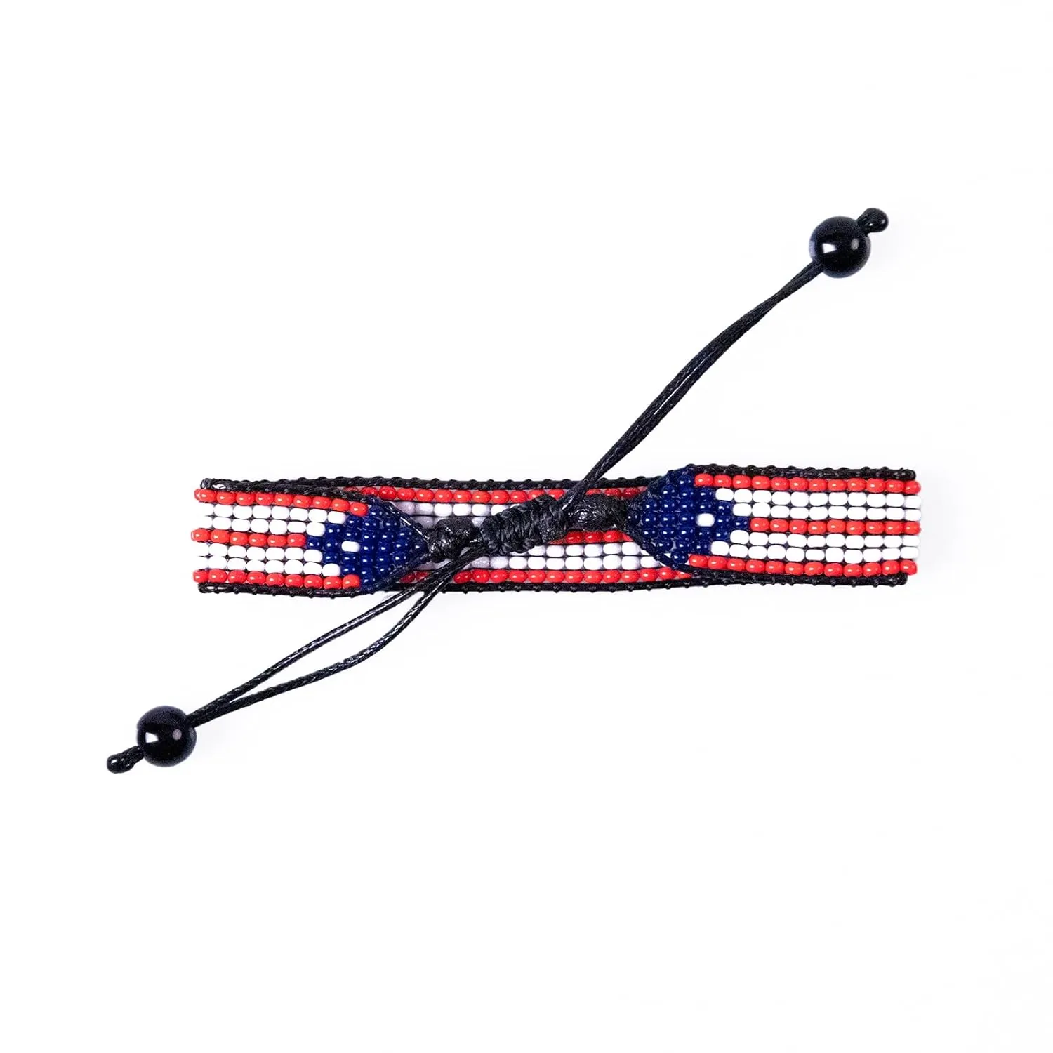 Puerto Rico Flag Bracelet: Handmade Bracelet,Adjustable Beaded Boho-Style Rope Bangle with Patriotic Design