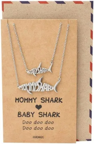 quan jewelry Mommy and Daughter Son Shark Pendant Necklaces Set of 2, Best Jewelry Gifts for Family, Handmade, Silver-Tone