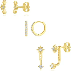 QUINBY Dainty Stud Earrings For Women,925 Sterling Silver Earring Sets For Multiple Piercing,Cartilage Hypoallergenic Earring Jackets For Sensitive Ears