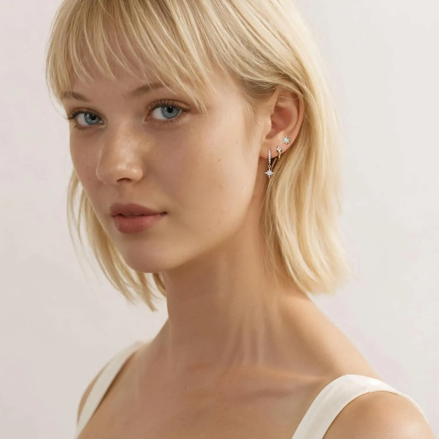 QUINBY Gold Hoop Earrings For Women,Flat Back Silver Small Cartilage Earrings, 14k Gold Hypoallergenic Hoop Earrings,5 Pairs Sun Earrings Jewellery Set,Huggie Earrings For Sensitive Ears