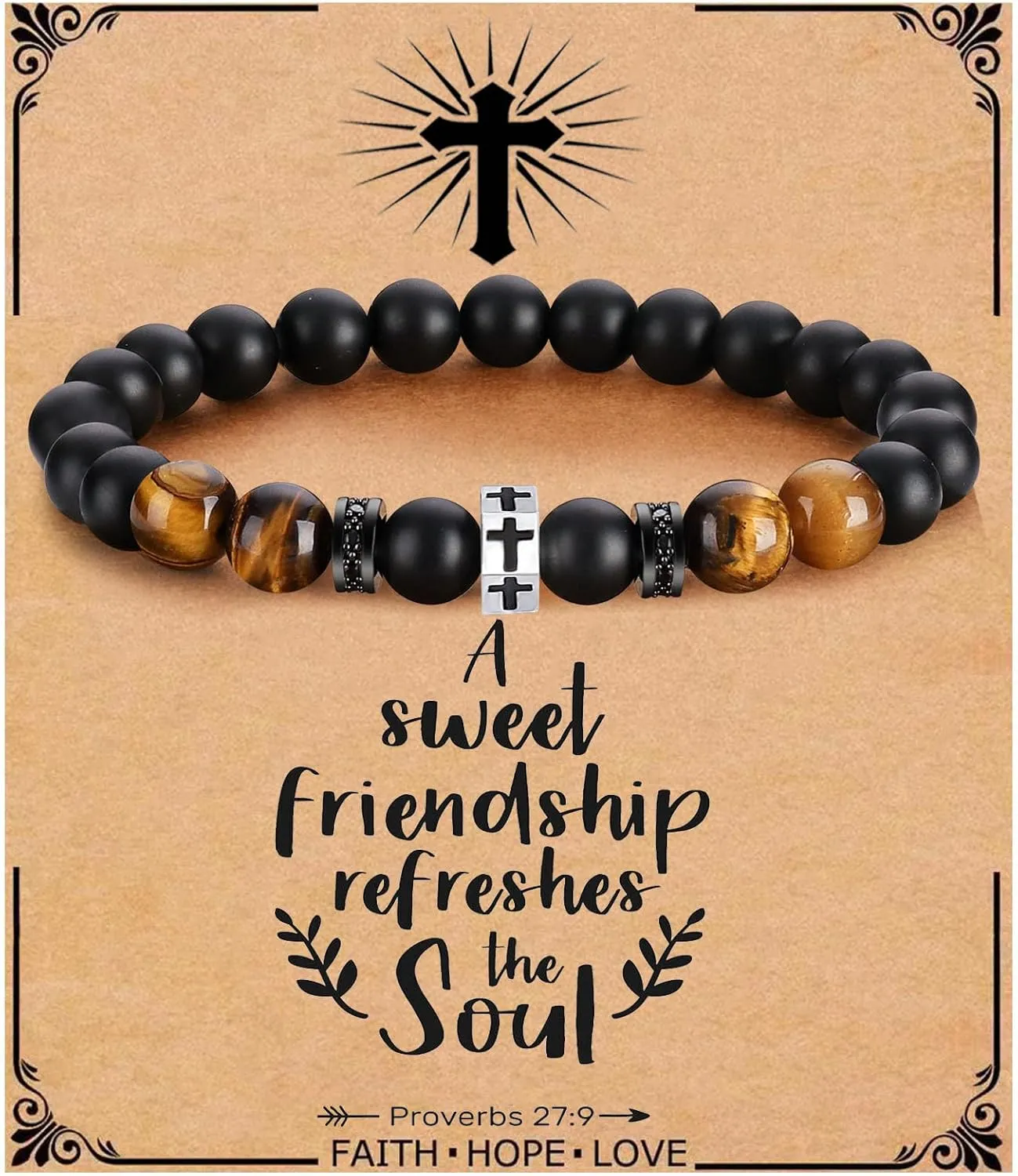 QWNHONEY Cross Bracelet for Men Son Brother Boyfriend Father Dad Husband Father's Day Birthday Christian Religious Faith Graduation Anniversary Christmas Jewelry Gift for Man