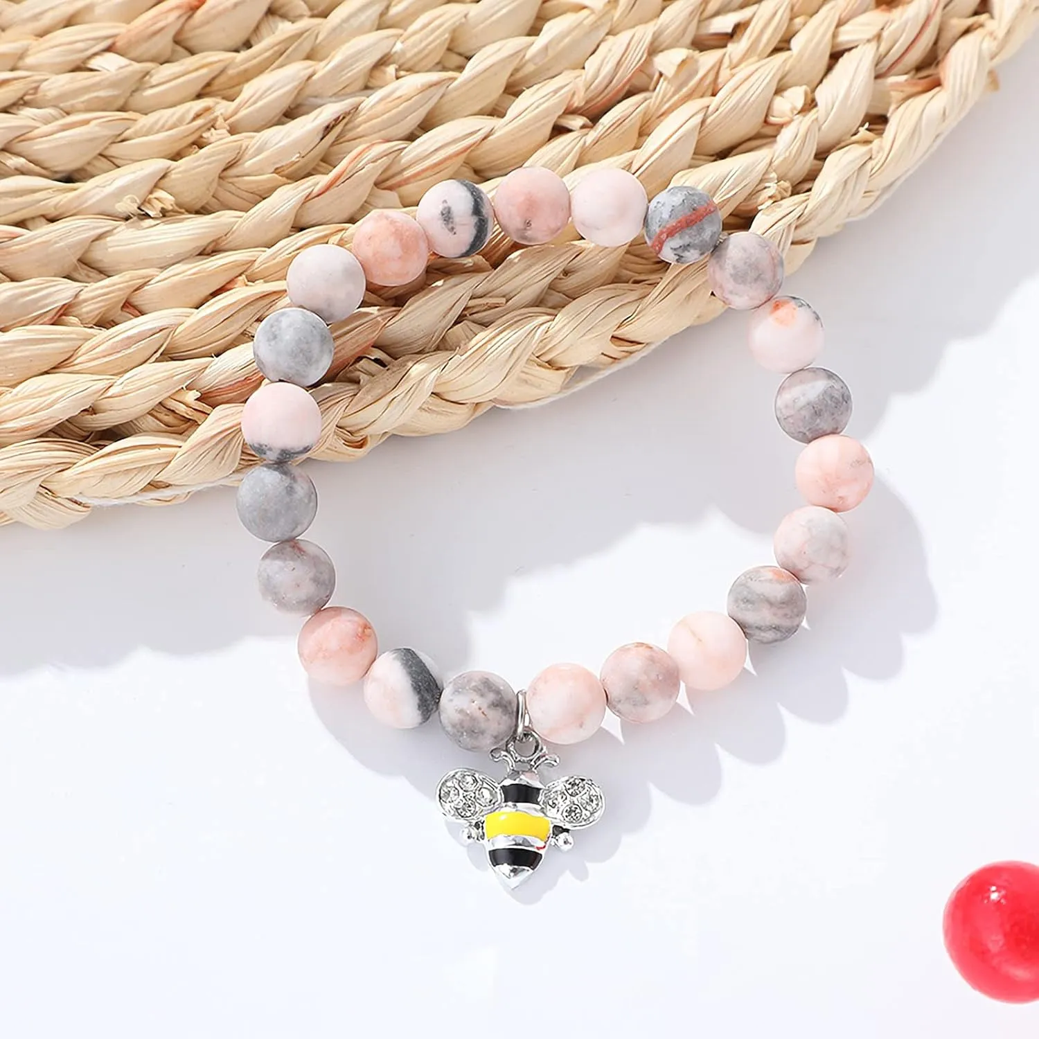 QWNHONEY Teacher Gifts for Women Teacher Appreciation Gifts Graduation Gift for Her Natural Stone High School Class of 2025 Apple Bee Compass Tree Charm Jewelry Bracelet