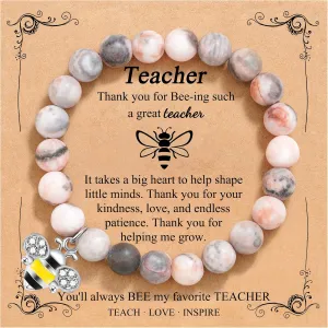 QWNHONEY Teacher Gifts for Women Teacher Appreciation Gifts Graduation Gift for Her Natural Stone High School Class of 2025 Apple Bee Compass Tree Charm Jewelry Bracelet
