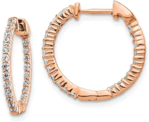 Real 14k Rose Gold Diamond Inside-Out Hinged Hoop Earrings 18mm (.492 cttw.)
