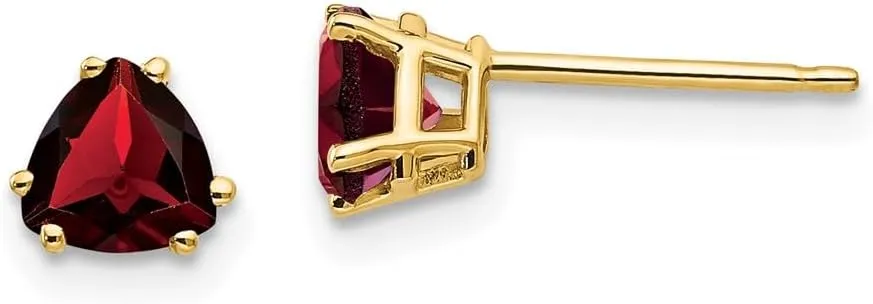 Real 14k Yellow Gold 5mm Trillion Garnet January Red Gemstone Studs Earrings 5mm