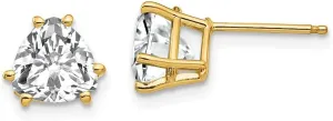 Real 14k Yellow Gold 7mm Trillion Cubic Zirconia CZ Studs Earrings 8mm