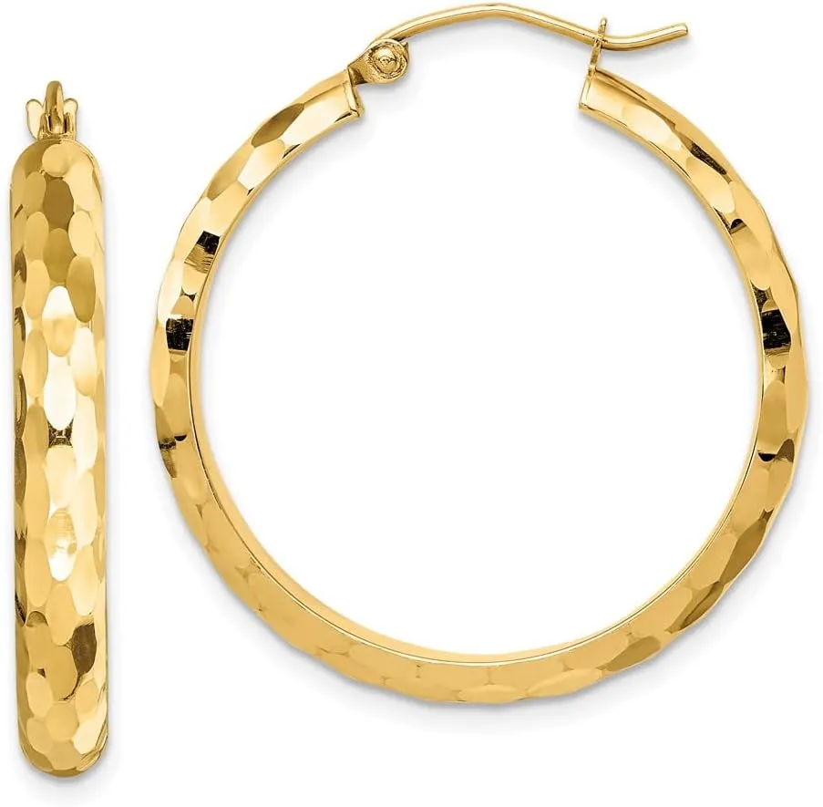 Real 14k Yellow Gold Diamond-cut Hoop Earrings