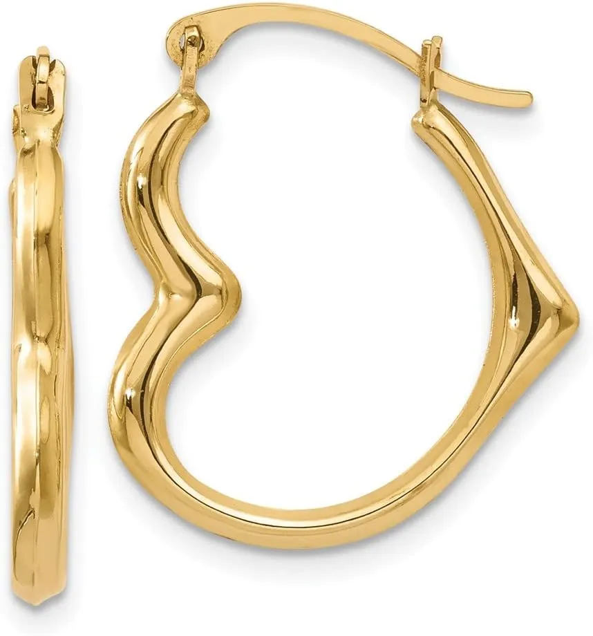 Real 14k Yellow Gold Heart Hoop Earrings - 18mm x 17mm