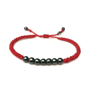 Red Bracelet with Lucky 7 Hematite Stones for Men and Women - Handmade Unisex Designer Beaded Macrame Adult Friendship Jewelry Valentine's Day by Rumi Sumaq