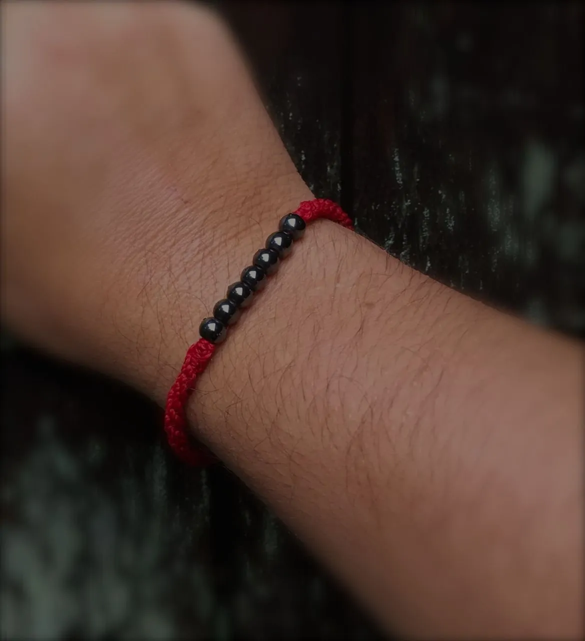 Red Bracelet with Lucky 7 Hematite Stones for Men and Women - Handmade Unisex Designer Beaded Macrame Adult Friendship Jewelry Valentine's Day by Rumi Sumaq